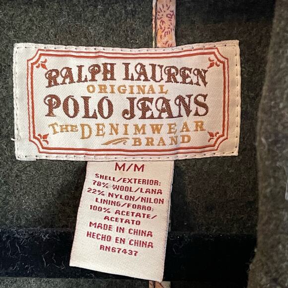 Vintage Ralph Lauren Polo Jeans Woolen Double Breasted Pea Coat Dark Green M - Picture 7 of 10